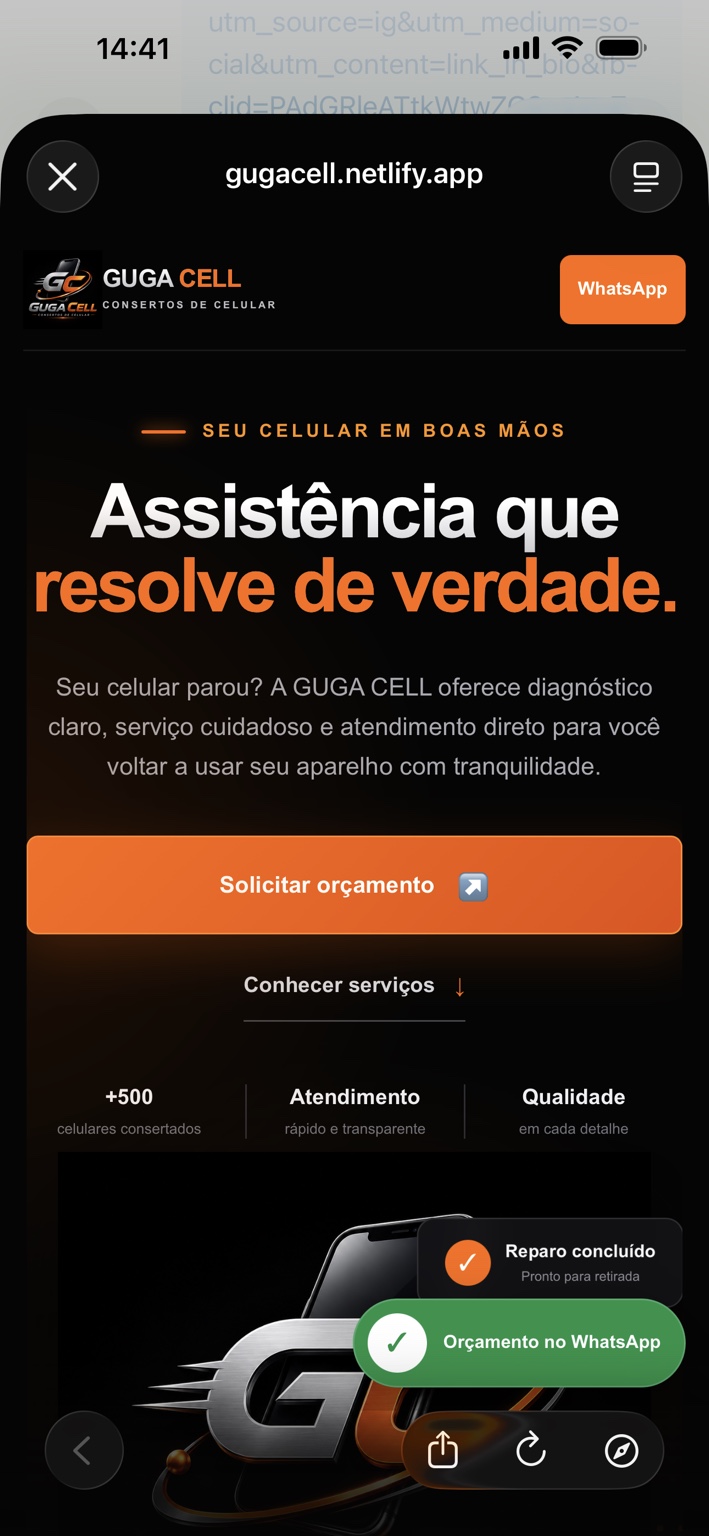 Site real Guga Cell desenvolvido pela ABS SoftVision