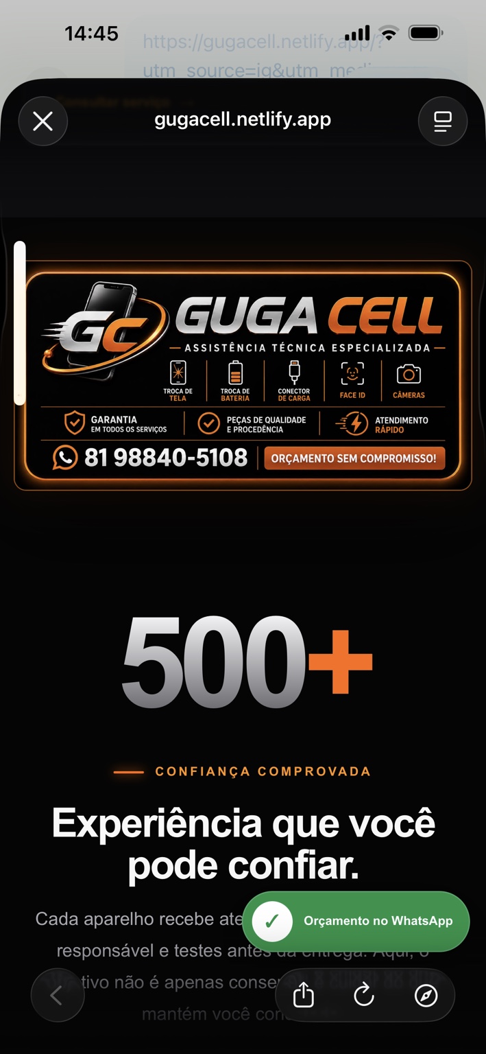 Segunda tela do site Guga Cell